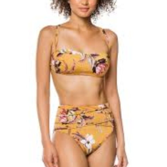 BCBG Gold Floral Bikini Bandeau & Bottom - Picture 1 of 4